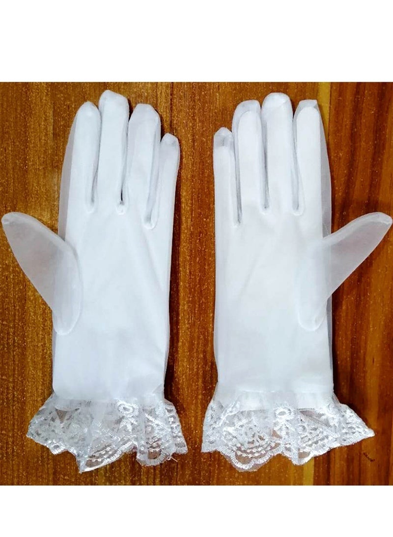 Women's Bridal Floral Short Lace Gloves, Women Wrist Length Gloves for Wedding Party - Image 4